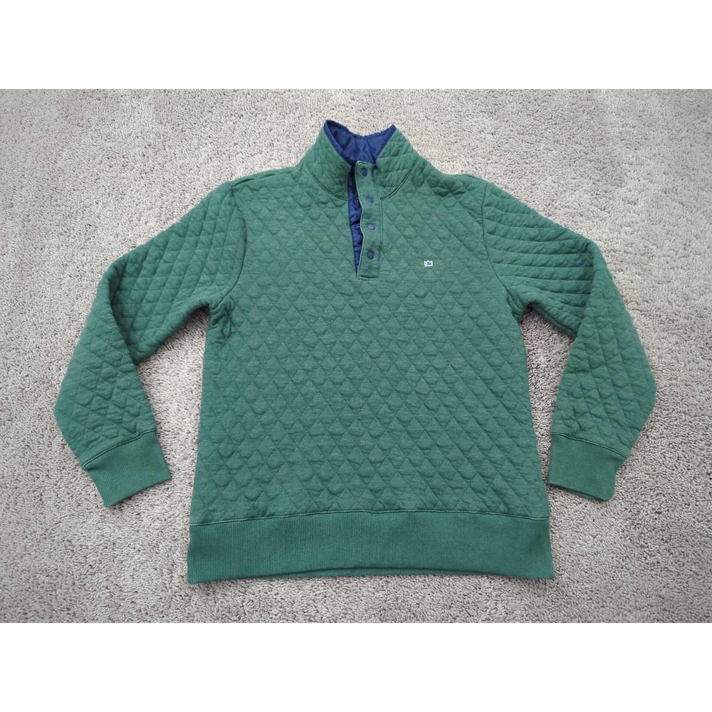 Crown & Ivy Diamond Quilted Sweatshirt Mens Medium Green Snap Placket Pullover